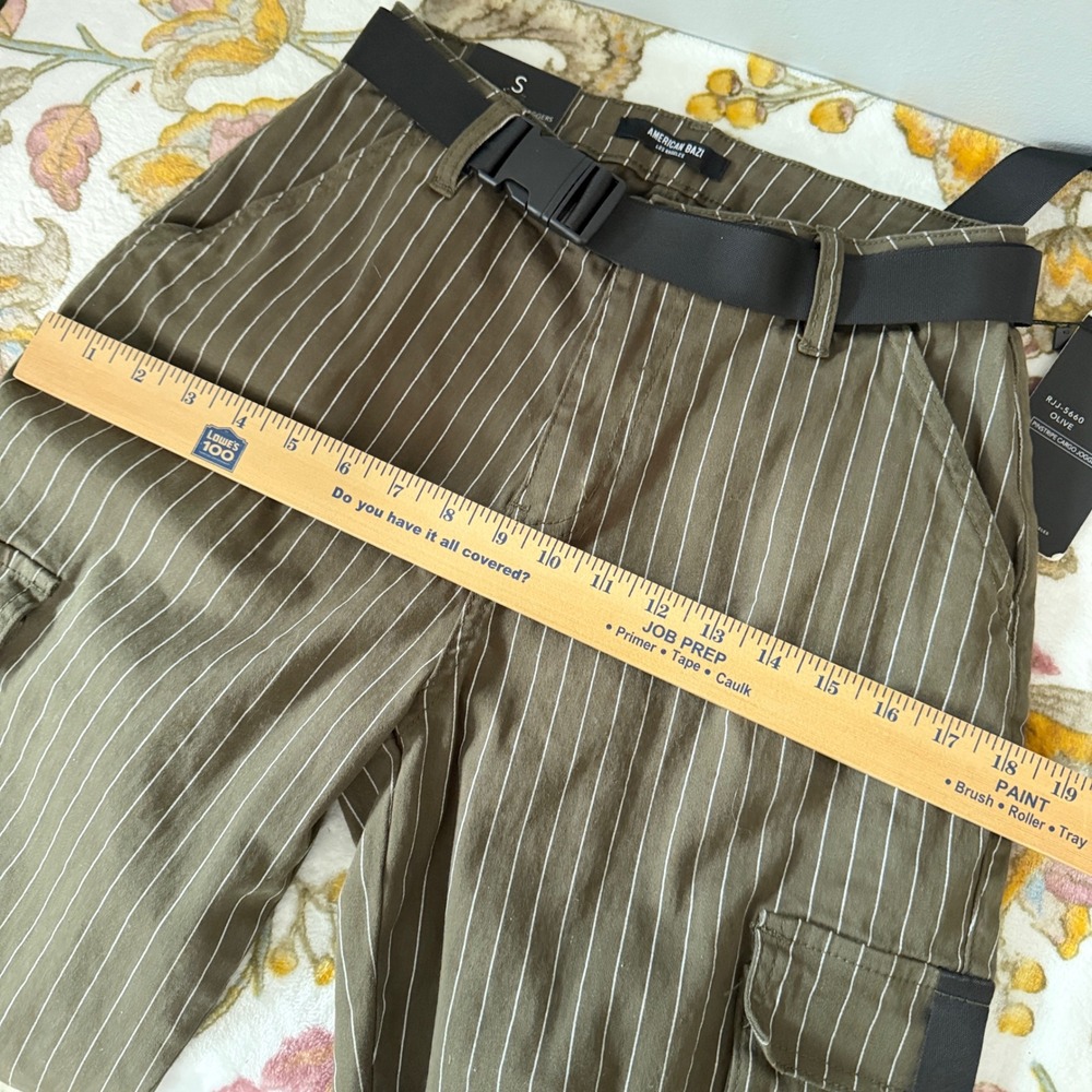 American Bazi Pinstripe Cargo Joggers Gorpcore Green Utility Techwear Belted - Picture 4 of 10